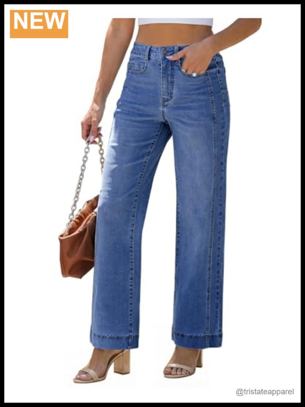 Wide Leg Jeans High Waisted Double Side Seams Stretchy Denim Pants